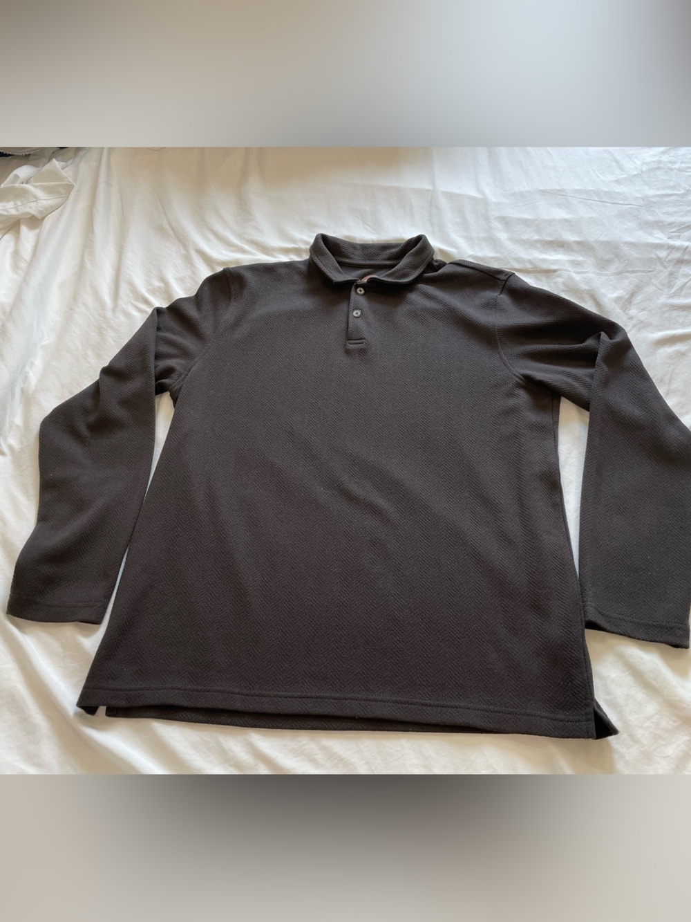Common People Men’s Long Sleeve Textured Polo Bond Brown Large